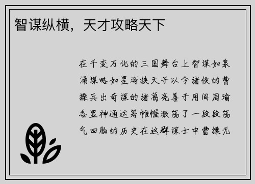 智谋纵横，天才攻略天下